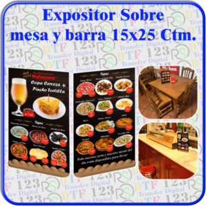 expositor sobre mesa y barra 15x25 ctm.